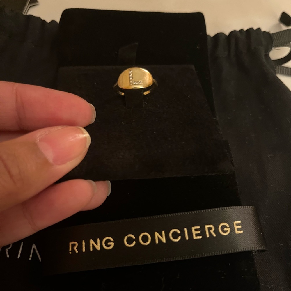 Ring Concierge 14K YG Diamond Monogram L Signet Pinky Ring 3.5